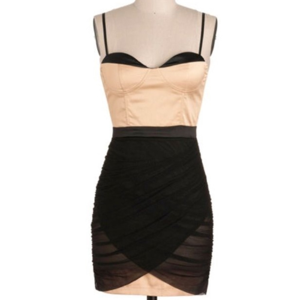 RARE NWT Vintage Blaque Market When in Milan Corset Mini Dress Nude Pink Black S